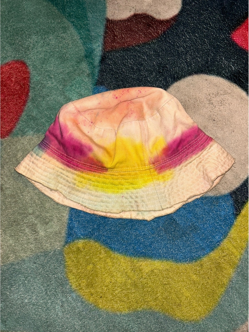 Reversible Tie-Dye Bucket Hat with Pink, Yellow, and Blue Accents